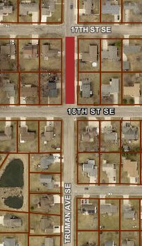 Aerial map showing road closure on Truman Ave from 17th Street SE to 18th Street SE