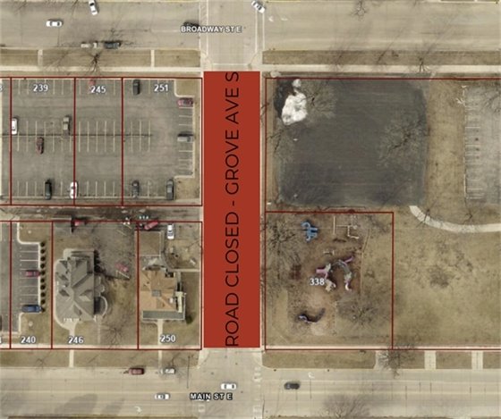 Aerial map showing grove ave s closure