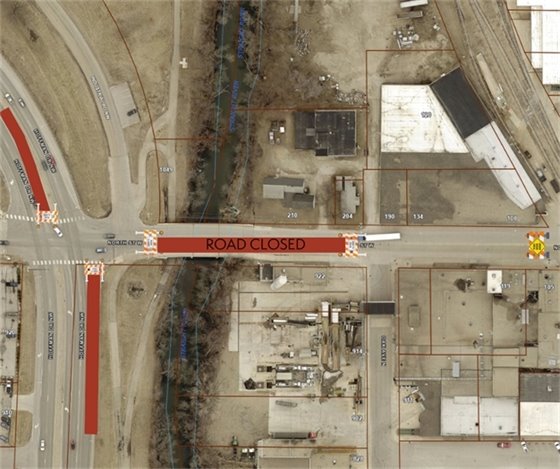 Map showing road closure on North Street West