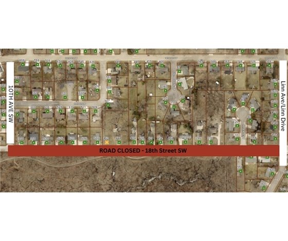 18th Street SW closed between Linn Drive and 10th Ave SW