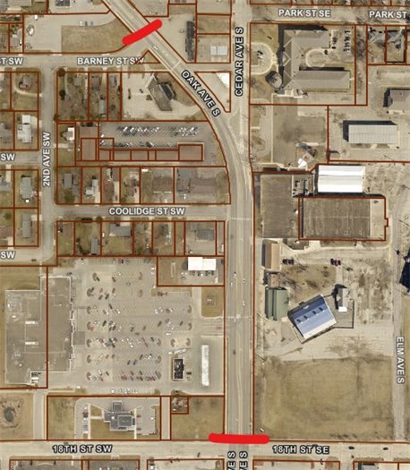 Aerial Map showing lane closure on Bridge Street West.