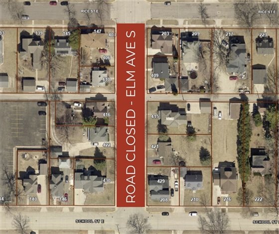 Map showing road closure on Elm Ave S