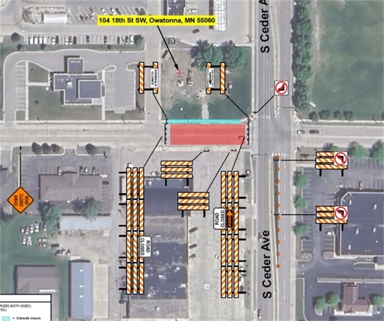 Map showing 18th Street SW Closure