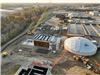 Aerial of wastewater treatment building construction in progress