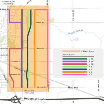 East Side Corridor Map showing alternative routes