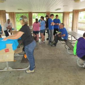 Woman filling a box up